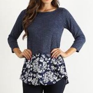 J Mode 3/4 sleeve floral tunic boho top NWT S-3x